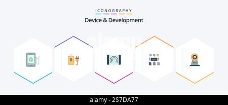 Device And Development 25 Flat icon pack including webcam. document. interaction. user. algorithm Stock Vector