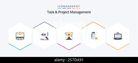 Task And Project Management 25 Flat icon pack including mail. server. award. time. clipboard Stock Vector