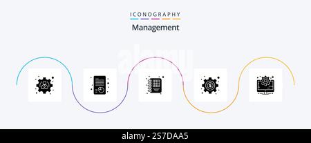 Management Glyph 5 Icon Pack Including . management. diary. computer. seo Stock Vector