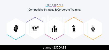 Competitive Strategy And Corporate Training 25 Glyph icon pack including choose. arrow. development. intent. desire Stock Vector
