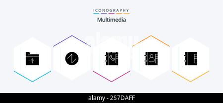 Multimedia 25 Glyph icon pack including . book. . folder Stock Vector