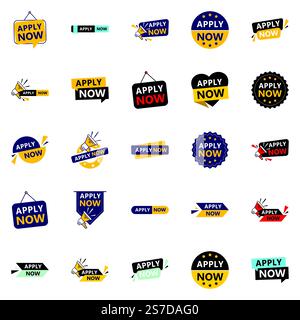 Promote Your Opportunities in Style with Our Pack of 25 Apply Now Banners Stock Vector
