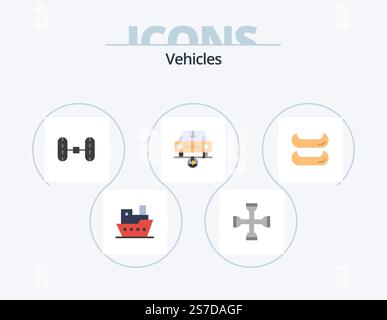 Vehicles Flat Icon Pack 5 Icon Design. canoe. vehicles. wrench. star. car Stock Vector