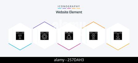 Website Element 25 Glyph icon pack including loading. download. page. browser. website Stock Vector