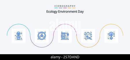 Ecology Blue 5 Icon Pack Including home. energy. nature. eco. pump Stock Vector