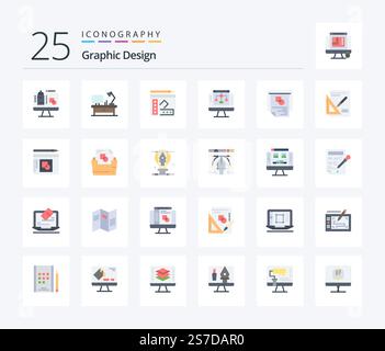 Graphic Design 25 Flat Color icon pack including layout. computer. book. server. data sharing Stock Vector