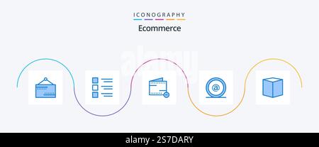 Ecommerce Blue 5 Icon Pack Including box. id. view. email. wallet Stock Vector