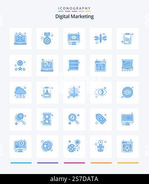 Creative Digital Marketing 25 Blue icon pack  Such As list. . email. tools. repair Stock Vector