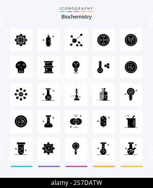 Creative Biochemistry 25 Glyph Solid Black icon pack  Such As biology. wind. atom. turbine. genetic Stock Vector