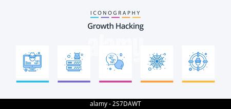 Hacking Blue 5 Icon Pack Including goal. web. virus. spider. message. Creative Icons Design Stock Vector