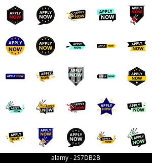 Promote Your Opportunities in Style with Our Pack of 25 Apply Now Banners Stock Vector