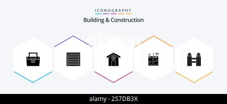 Building And Construction 25 Glyph icon pack including city. tools. house. carpenter. tool Stock Vector