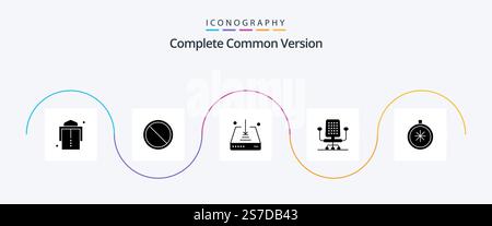 Complete Common Version Glyph 5 Icon Pack Including open. direction. down. compass. office Stock Vector