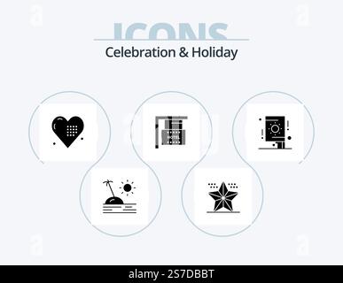 Celebration and Holiday Glyph Icon Pack 5 Icon Design. hotel. hanging. star. board. holiday Stock Vector