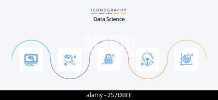 Data Science Blue 5 Icon Pack Including pie. chart. streamline. business tools. light Stock Vector
