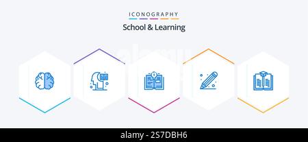 School And Learning 25 Blue icon pack including . ruler. . book Stock Vector
