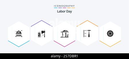 Labor Day 25 Glyph icon pack including screw . construction. construction . architecture . Stock Vector