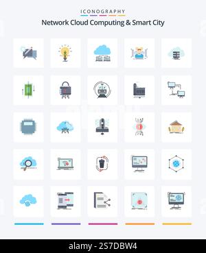 Creative Network Cloud Computing And Smart City 25 Flat icon pack  Such As body. . energy. data. server Stock Vector