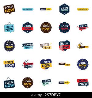 Join Now 25 High quality Typographic Elements to drive sign ups Stock Vector