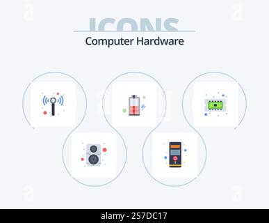 Computer Hardware Flat Icon Pack 5 Icon Design. hardware. computer. technology. chip. charge Stock Vector