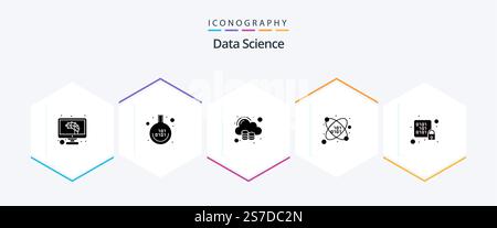 Data Science 25 Glyph icon pack including lock. data. cloud. science. space Stock Vector