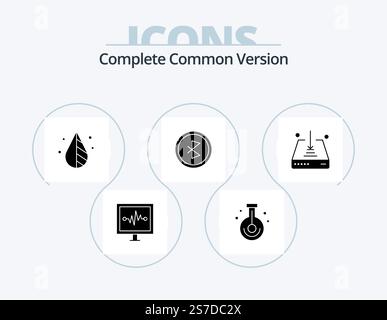 Complete Common Version Glyph Icon Pack 5 Icon Design. wireless. connection. science. communication. tool Stock Vector