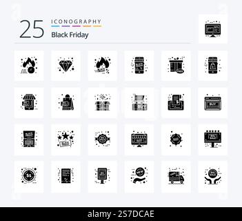 Black Friday 25 Solid Glyph icon pack including christmas. online. premium. trending. hot Stock Vector