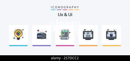 Ux And Ui Line Filled 5 Icon Pack Including wheel. color. chart. diamond. quality. Creative Icons Design Stock Vector