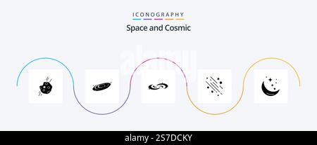 Space Glyph 5 Icon Pack Including star. moon. system. stars. falling Stock Vector