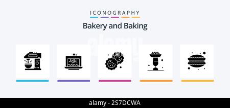 Baking Glyph 5 Icon Pack Including stand. cupcake. dessert. cooking. cutter. Creative Icons Design Stock Vector