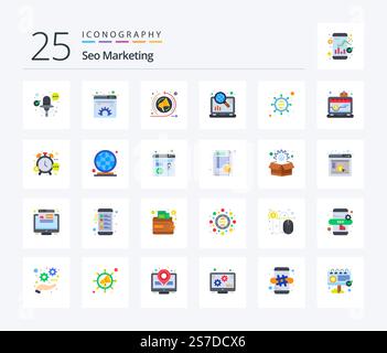 Seo Marketing 25 Flat Color icon pack including seo. marketing. marketing. seo. marketing Stock Vector
