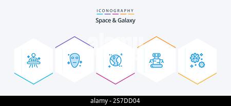 Space And Galaxy 25 Blue icon pack including . . space. space. astronaut Stock Vector