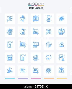 Creative Data Science 25 Blue icon pack  Such As smartphone. document. funnel. analytics. knowledge Stock Vector