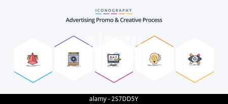 Advertising Promo And Creative Process 25 FilledLine icon pack including head. creative. prototype. studio. design Stock Vector