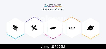 Space 25 Glyph icon pack including space. universe. space. system. astronomy Stock Vector