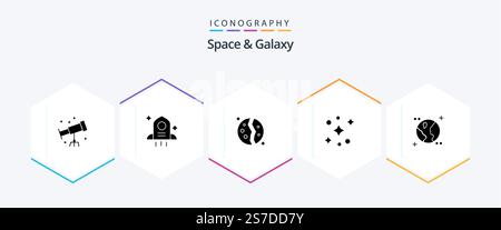 Space And Galaxy 25 Glyph icon pack including . earth. galaxy. astronomy. space Stock Vector