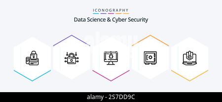 Data Science And Cyber Security 25 Line icon pack including secure. locker. security. lock. screen Stock Vector