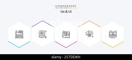 Ux And Ui 25 Line icon pack including check. process. creative. implementation. development Stock Vector