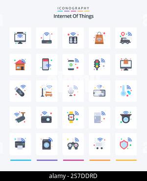 Creative Internet Of Things 25 Flat icon pack  Such As smart car. gps location. house. shopping. bag Stock Vector