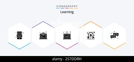 Learning 25 Glyph icon pack including qa. play. calculate. learning. e learning Stock Vector