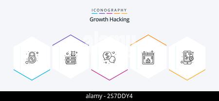 Hacking 25 Line icon pack including website. hacking. virus. fire. message Stock Vector