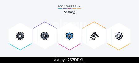 Setting 25 FilledLine icon pack including . gear. setting. general. gear Stock Vector