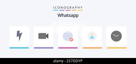 Whatsapp Flat 5 Icon Pack Including time. basic. plus. ui. worker. Creative Icons Design Stock Vector