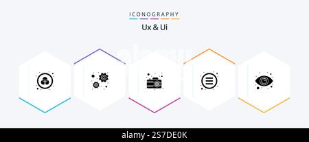 Ux And Ui 25 Glyph icon pack including vision. eye. photo. options. control Stock Vector