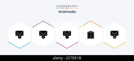 Multimedia 25 Glyph icon pack including . . verification. private. mail Stock Vector