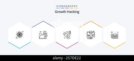 Hacking 25 Line icon pack including firewall. brick. attack. virus. hacker Stock Vector