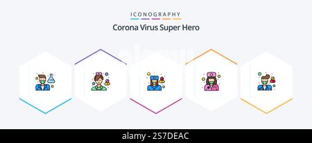 Corona Virus Super Hero 25 FilledLine icon pack including health care. girl. hospital. doctor. hospital Stock Vector