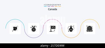 Canada Glyph 5 Icon Pack Including canada. leaf. canada. wine. decoration Stock Vector