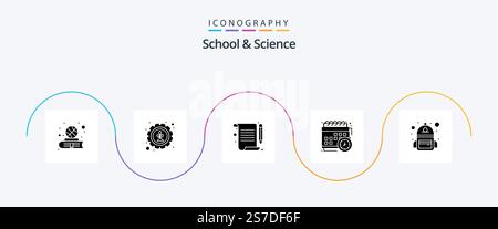 School And Science Glyph 5 Icon Pack Including school. study. document. school. calendar Stock Vector