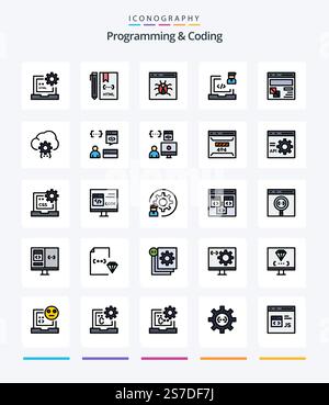 Creative Programming And Coding 25 Line FIlled icon pack  Such As development. browser. develop. programmer. development Stock Vector